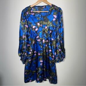 Vero Moda Womens Floral Satin A-Line Mini Dress Blouson Sleeve Size M